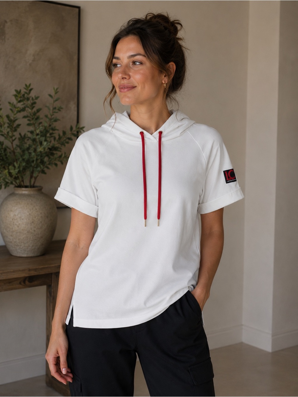 NWOT Lola Casademunt Limited Edition White Short Sleeve Womens Cotton Hoodie 8